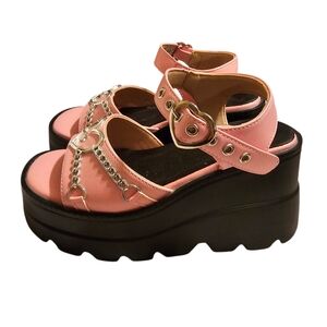 Pink Platform Sandals with Chain Detail, Wm Sz 6